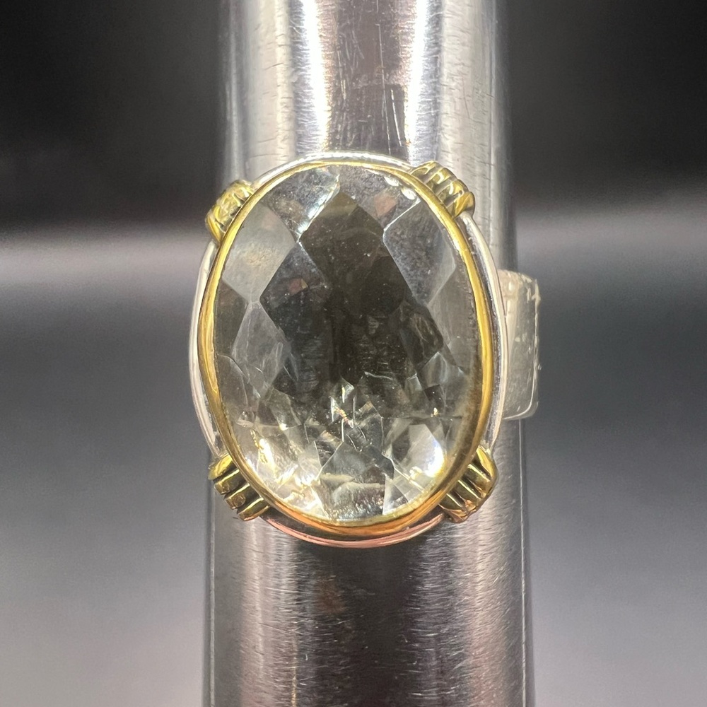 Yellow Topaz? or Citrine? Sterling Silver Ring with Brass